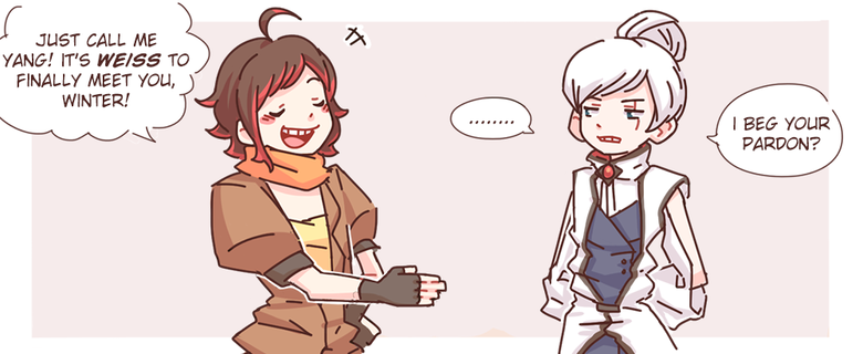 cute not shipping stuff.. i just got caught up with RWBY and holy , god dam did i miss a lot... Puns are my favorite and least favorite jokes at the same time