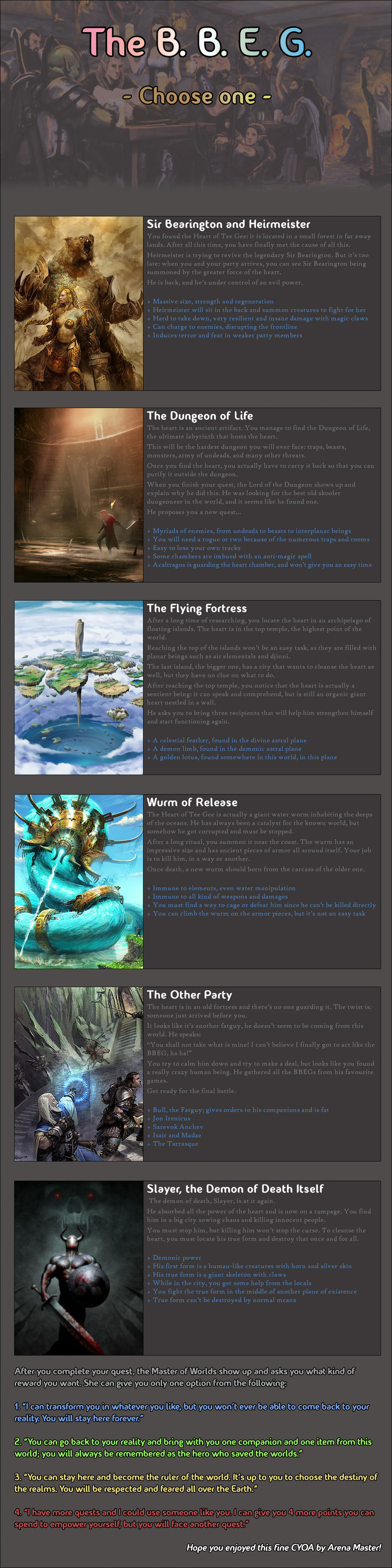 CYOA The Heart of Tee Gee. . The Heart of Tee Gee Create Your Own Adventure - Made by Arena Master; .' While lurking and browsing some CYOA threads, you get sum