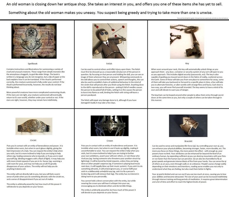 Cyoa comp: The Revival part 3. .. Arcane The Perfect being Automated Learning D&amp;D Fantasy The Focus of the Ego Torch of Faith if it doesn't burn up, if it does Sword of Transience Laura Inte