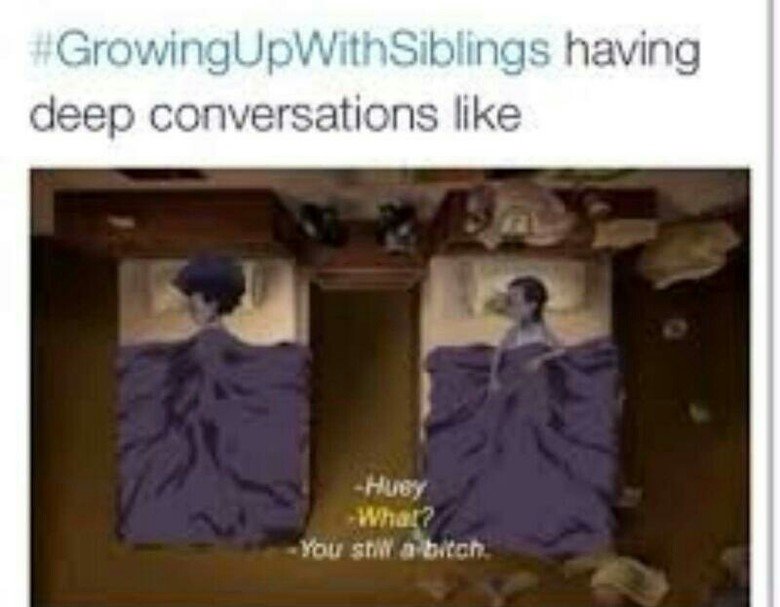 Growing Up With Siblings. Pls send me a friend request I'm so lonely. when I tell in sibling to 'tit, ask l' for something but they mention Mil name when asking