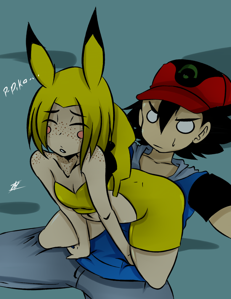 OC-Pikachu and ash. Drew dis. Porn soon.. freckles