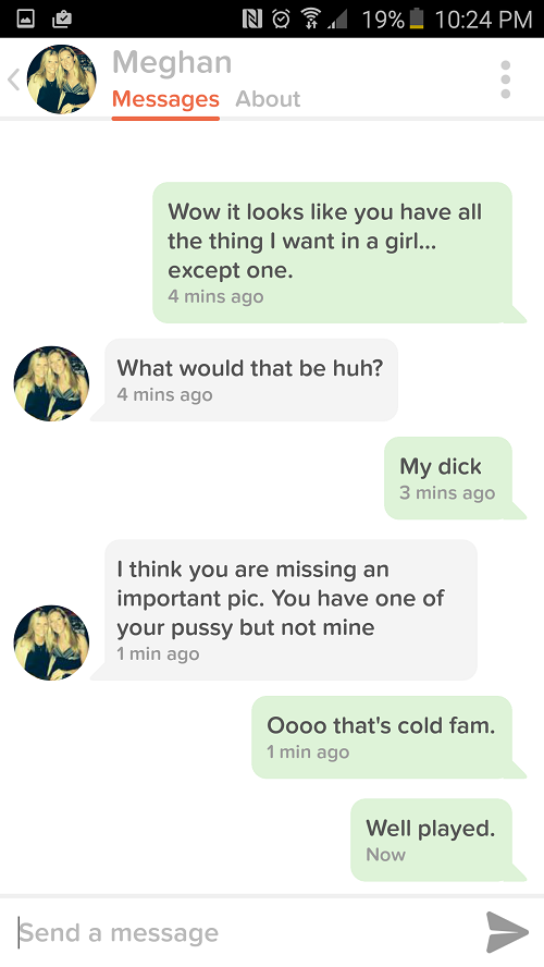 Original Tinder Comp. My first attempt at tinder trolling. Ill post more if you guys like these.. Messages ' iai:, bast,. r' t I run an online business tee. Thu