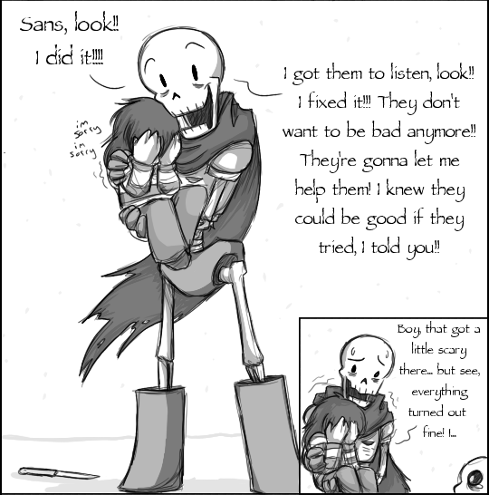 sad skelly bros.. Papyrus is the one who broke me. i got to his fight and just could not kill him. he's by far my favourite character in undertale.. Hag Sortsa.