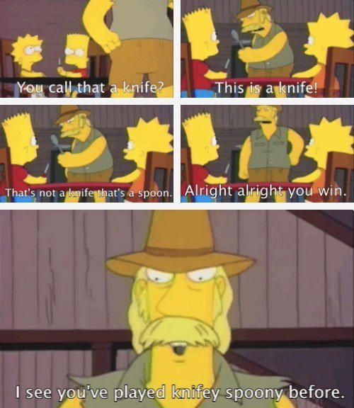 Simpsons Quote Comp. Shamelessly stolen from Buzzfeed for thumbs. Okay Mr Blurbs, here ore your 'T" ] h" Evye thirty r, minutes to grove your our, You hove ten 