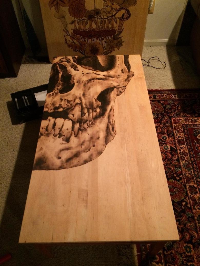 Skull wood-burning coffee table. Not mine but will post the OP's text process. I did this as an xmas gift for 2 friends who didn't have a coffee table. Here is 