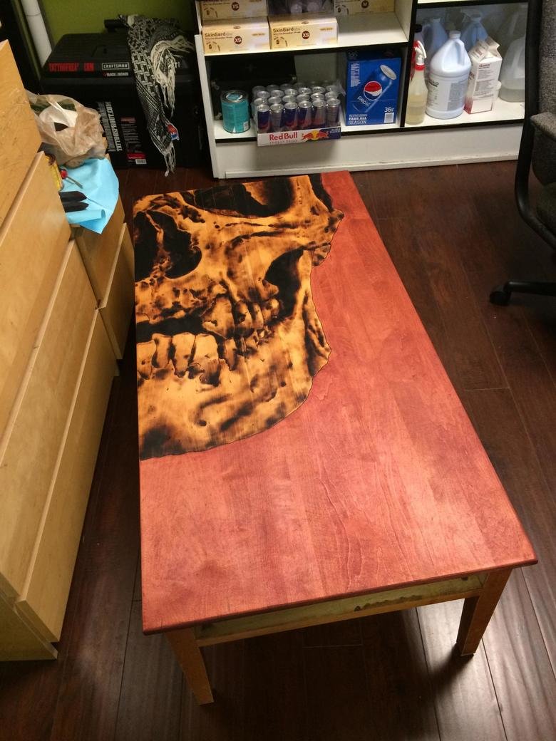Skull wood-burning coffee table. Not mine but will post the OP's text process. I did this as an xmas gift for 2 friends who didn't have a coffee table. Here is 