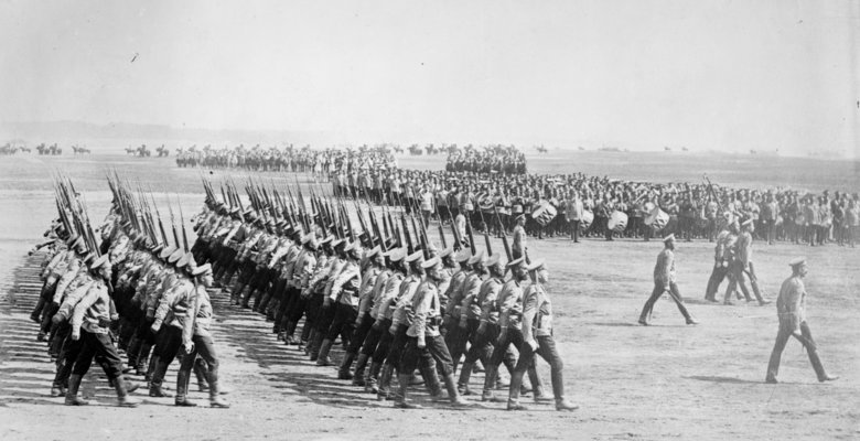 War: World War I. British flocking recruitment centers at the outbreak of the war. Russian troops mobilizing for the war. French troops being mobilized. German 