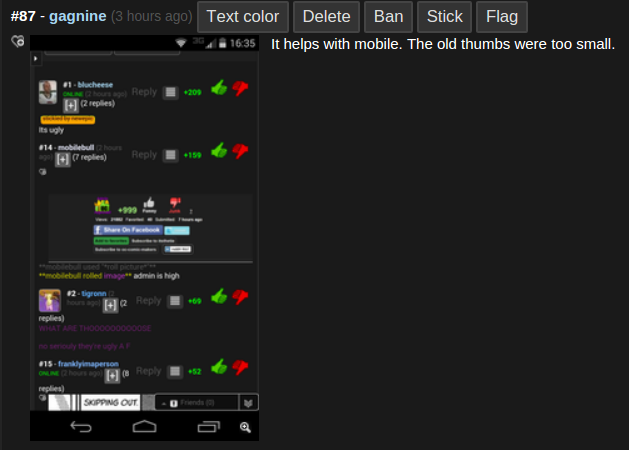 Why I changed the thumbs. First I want to say I'm extremely disappointed in this site. Over the past 10 hours I've gotten many death threats, spam complaints on