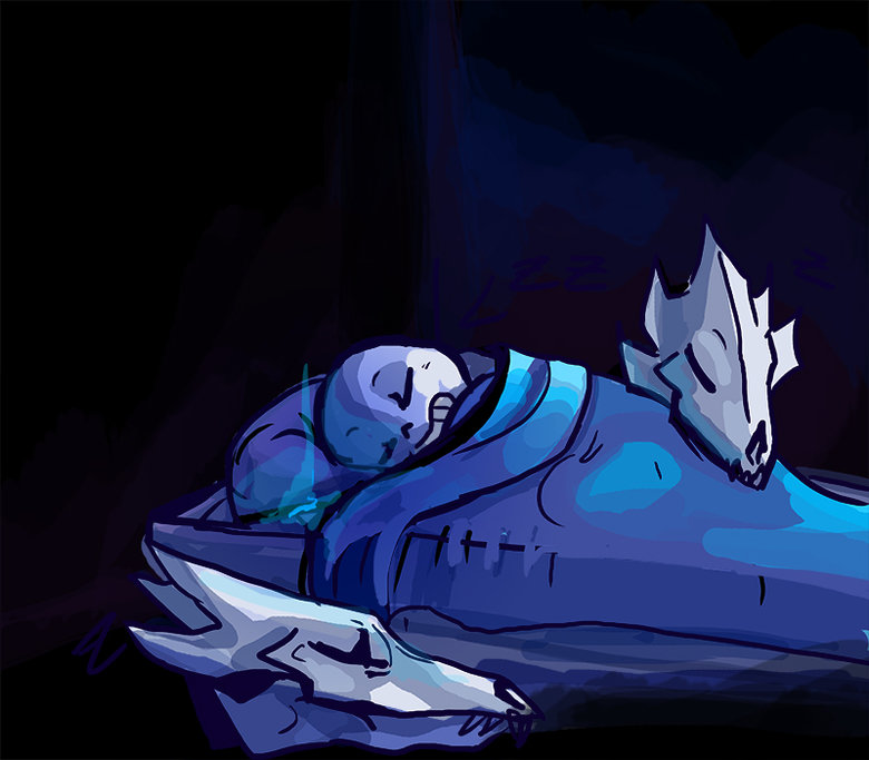 Worked to the bone. .. I always imagined that the Gaster Blasters are kept in the shed/doghouse when you're not there, and that they act sort of like dogs. I can totally see one beggi